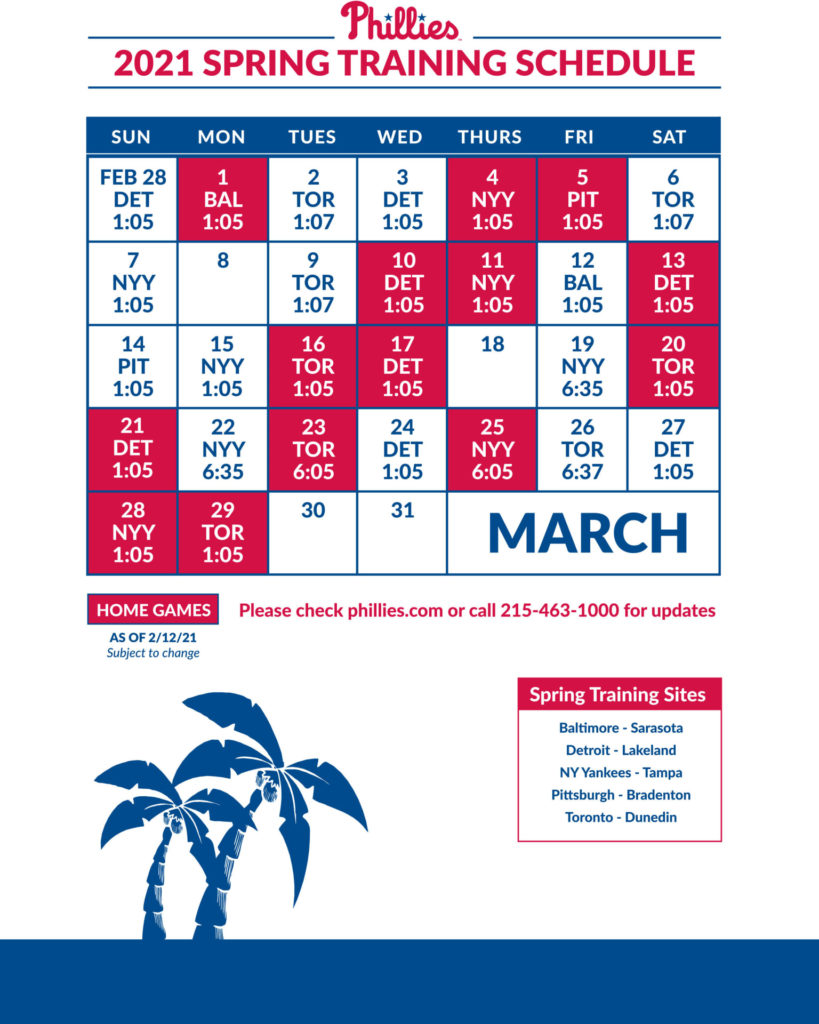 Phillies release 2022 Spring Training Schedule