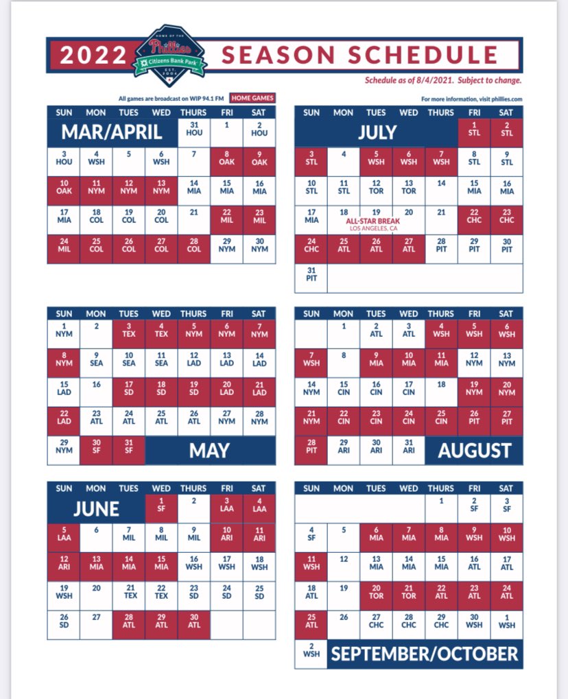 Mlb Schedule August 2022 5 Thoughts On The Phillies' 2022 Schedule – Phillies Nation
